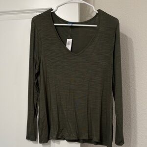 Old Navy Dark Olive Long Sleeve V-Neck Top